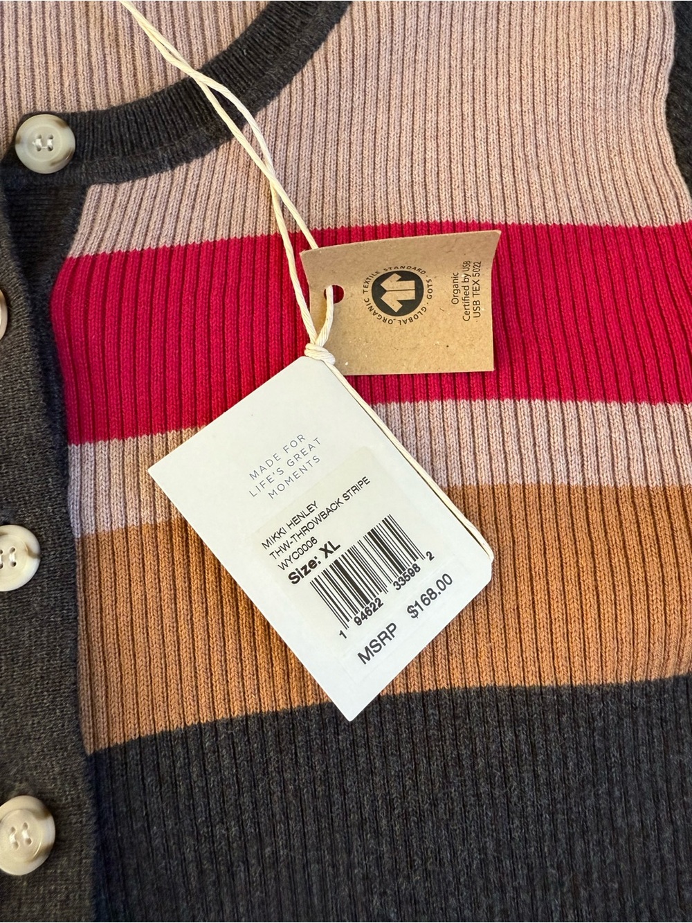 FAHERTY Mikki Henley Throwback Striped Cotton / Cashmere Knit Top Size XL NWT - Picture 4 of 8